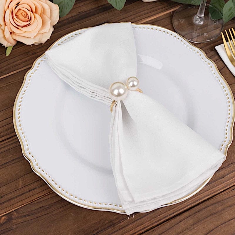 10 Pearl Gold Metal Napkin Rings Dining Table Decor - White NAP_RING53_WHT