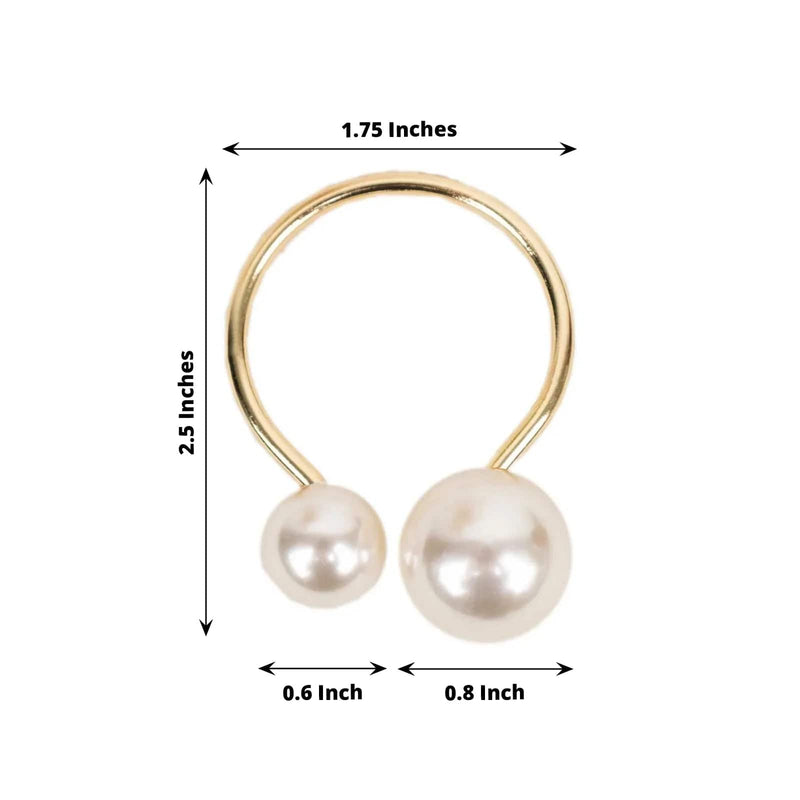10 Pearl Gold Metal Napkin Rings Dining Table Decor - White NAP_RING53_WHT