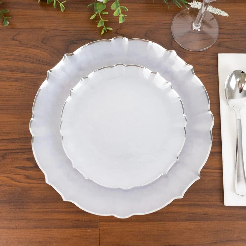 10 Plastic Dinner Salad Plates with Scalloped Rim - Disposable Tableware
