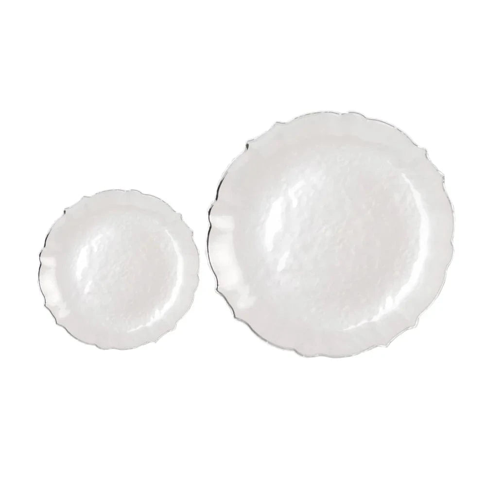 10 Plastic Dinner Salad Plates with Scalloped Rim - Disposable Tableware