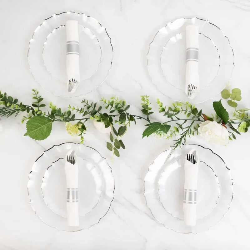 10 Plastic Dinner Salad Plates with Scalloped Rim - Disposable Tableware