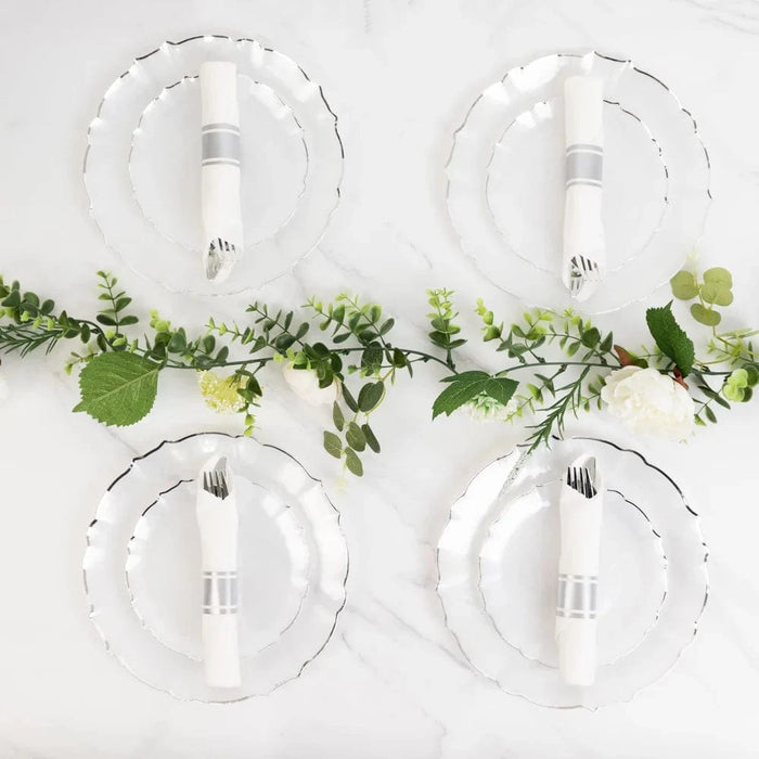 10 Plastic Dinner Salad Plates with Scalloped Rim - Disposable Tableware