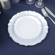 10 Plastic Dinner Salad Plates with Scalloped Rim - Disposable Tableware