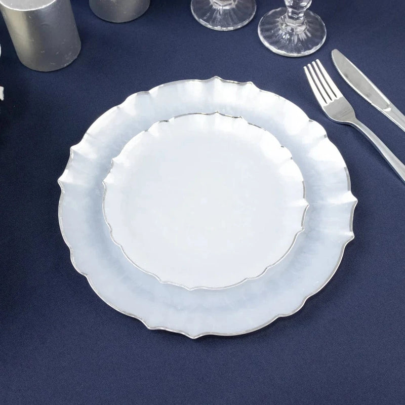 10 Plastic Dinner Salad Plates with Scalloped Rim - Disposable Tableware