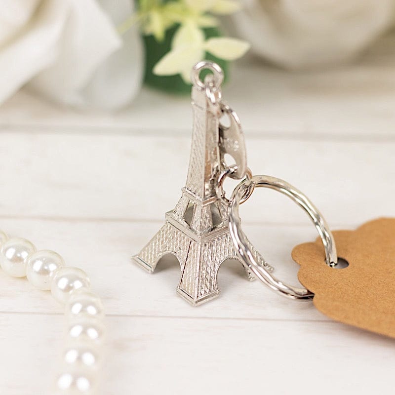 10 Plastic Paris Eiffel Tower Keychain Party Favor - Silver