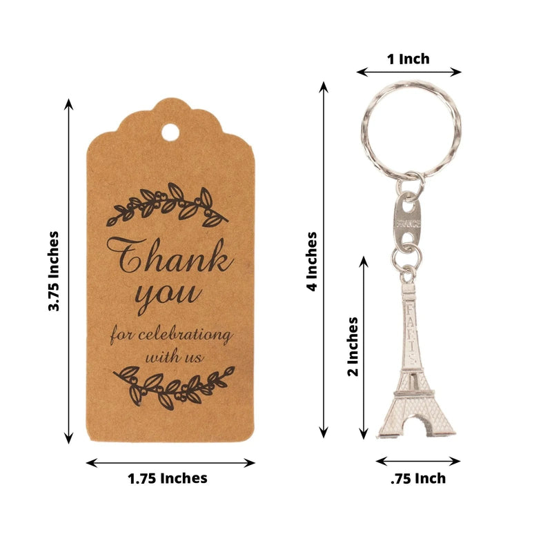 10 Plastic Paris Eiffel Tower Keychain Party Favor - Silver