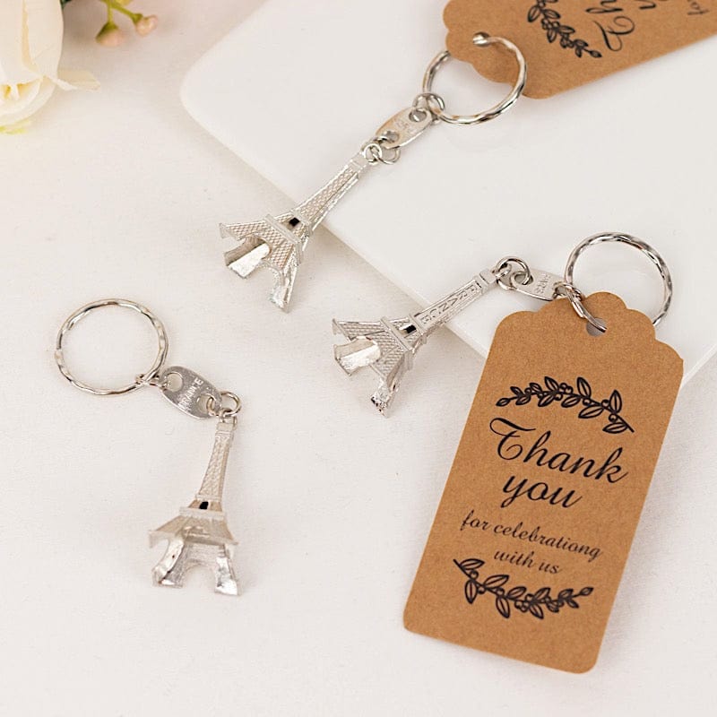 10 Plastic Paris Eiffel Tower Keychain Party Favor - Silver