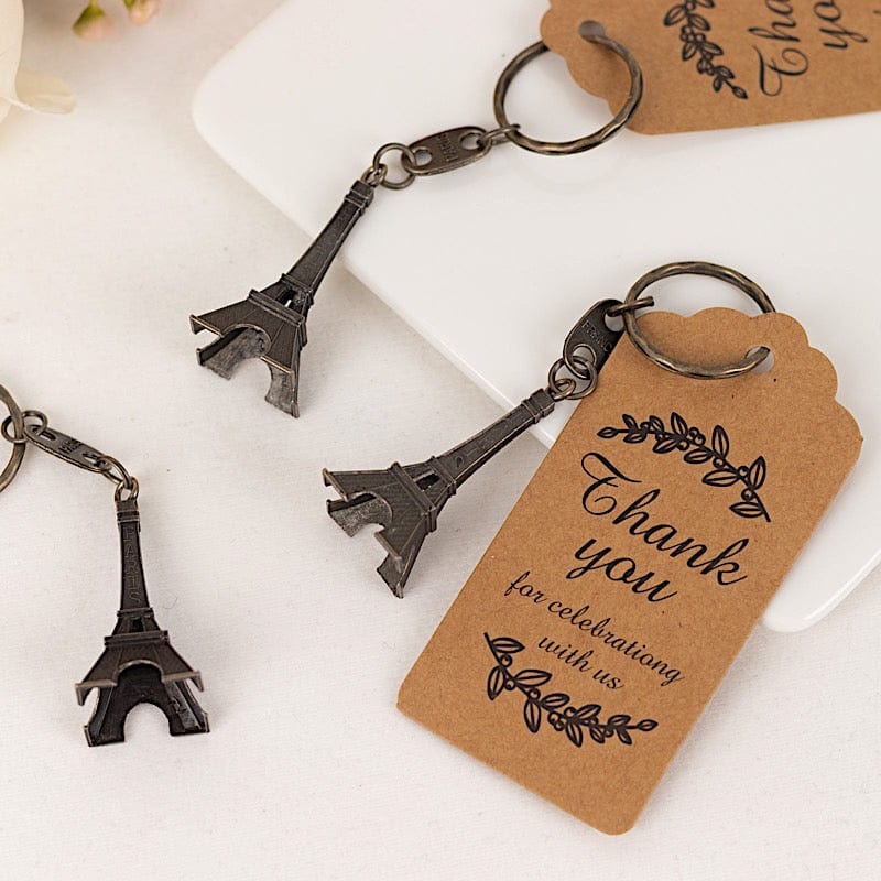 10 Plastic Paris Eiffel Tower Keychain Party Favor - Silver