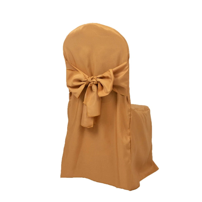 10 Polyester Banquet Chair Covers with Attached Sashes CHAIR_BANQ_SASH_GOLD_PK10