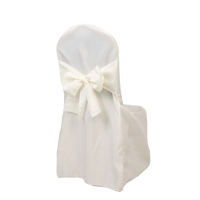 10 Polyester Banquet Chair Covers with Attached Sashes CHAIR_BANQ_SASH_IVR_PK10