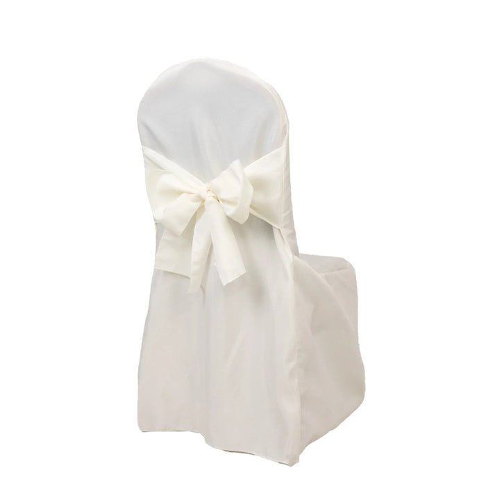 10 Polyester Banquet Chair Covers with Attached Sashes CHAIR_BANQ_SASH_IVR_PK10