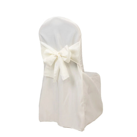 10 Polyester Banquet Chair Covers with Attached Sashes CHAIR_BANQ_SASH_IVR_PK10