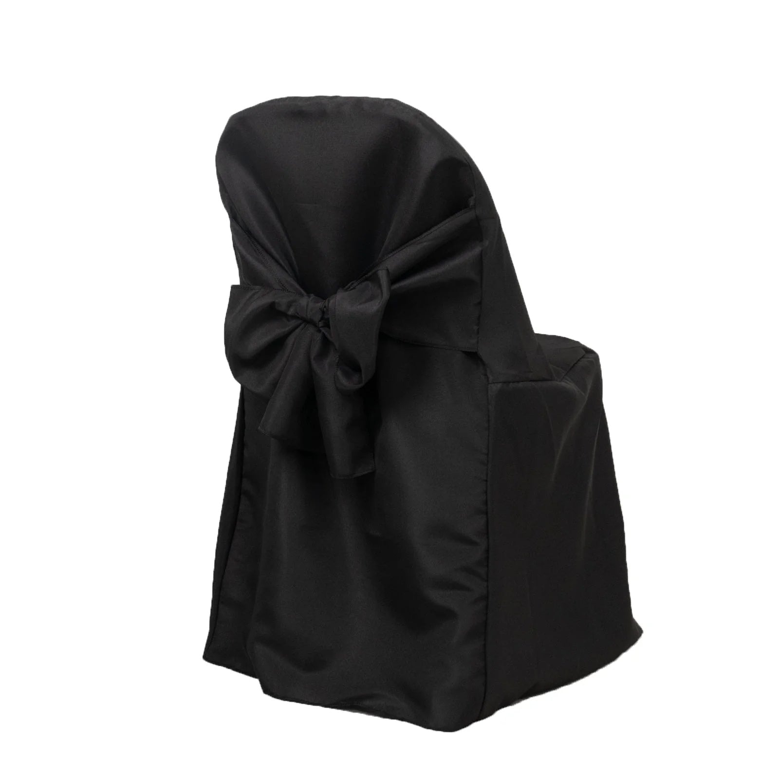 10 Polyester Folding Chair Covers with Attached Sashes CHAIR_FOLD1_SASH_BLK_PK10