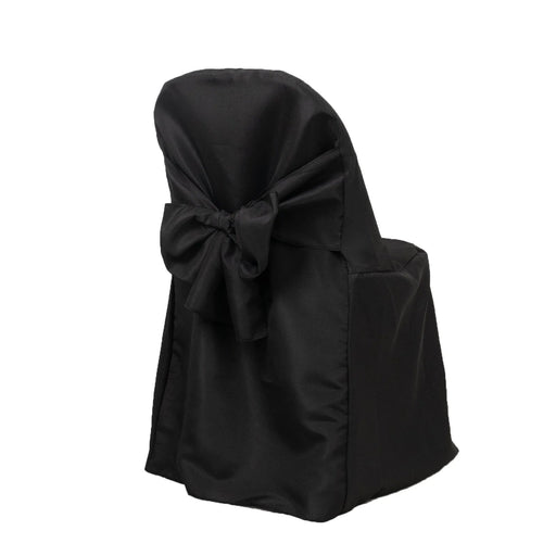 10 Polyester Folding Chair Covers with Attached Sashes CHAIR_FOLD1_SASH_BLK_PK10
