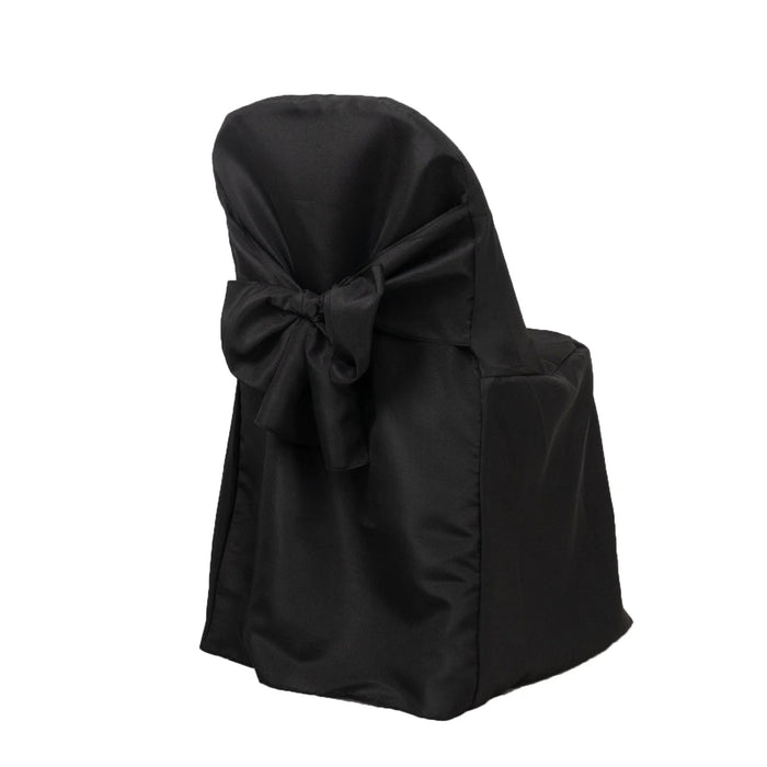 10 Polyester Folding Chair Covers with Attached Sashes CHAIR_FOLD1_SASH_BLK_PK10
