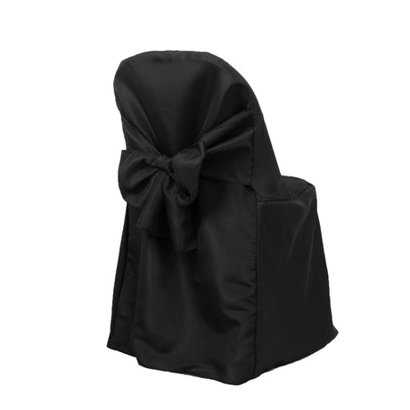 10 Polyester Folding Chair Covers with Attached Sashes CHAIR_FOLD1_SASH_BLK_PK10