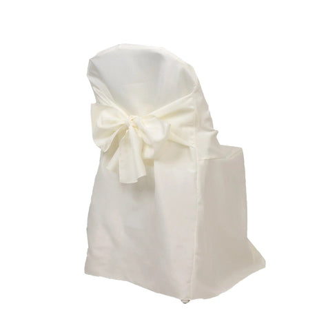 10 Polyester Folding Chair Covers with Attached Sashes CHAIR_FOLD1_SASH_IVR_PK10