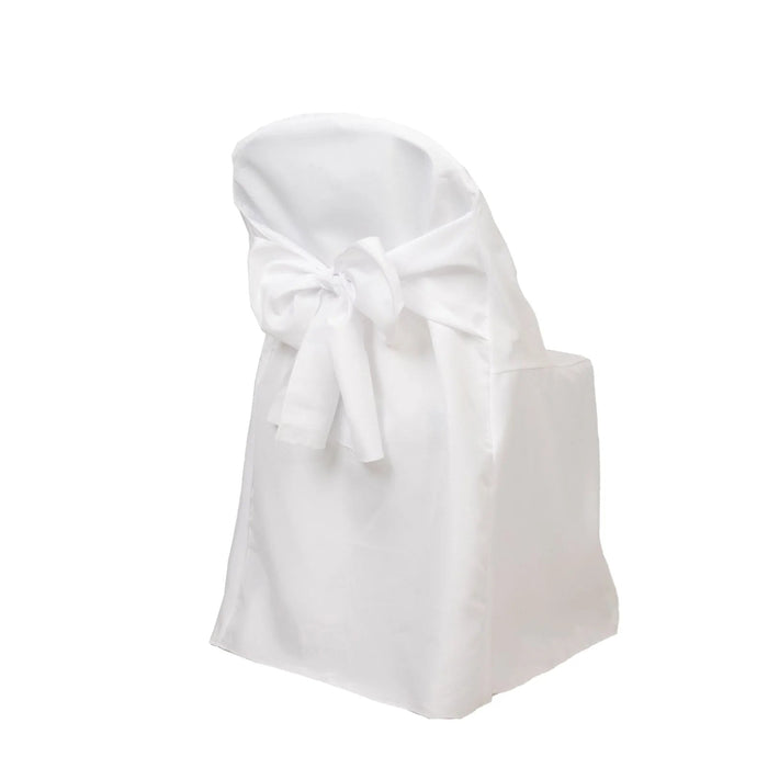 10 Polyester Folding Chair Covers with Attached Sashes CHAIR_FOLD1_SASH_WHT_PK10