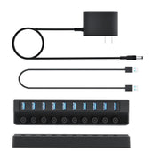 10-Port USB 3.0 Powered Charging Hub with Independent Switches - Black and Blue LED_MET_CHRG01_BLK