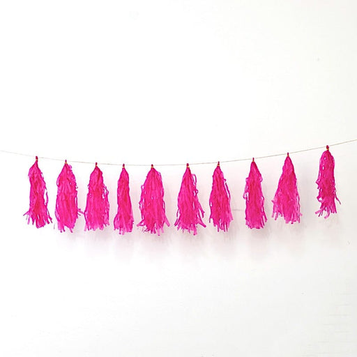 10 Pre-Tied 12" Tassel Tissue Paper Garland with String - Pink MTO_PAP_GRLD_PINK