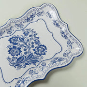 10 Rectangle 14" Paper Serving Trays Damask Floral Pattern - White and Royal Blue DSP_PPTR_REC005_14_BLUE