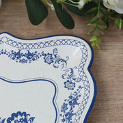 10 Rectangle 14" Paper Serving Trays Damask Floral Pattern - White and Royal Blue DSP_PPTR_REC005_14_BLUE