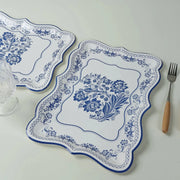 10 Rectangle 14" Paper Serving Trays Damask Floral Pattern - White and Royal Blue DSP_PPTR_REC005_14_BLUE