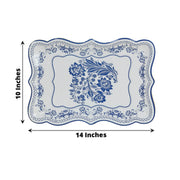 10 Rectangle 14" Paper Serving Trays Damask Floral Pattern - White and Royal Blue DSP_PPTR_REC005_14_BLUE