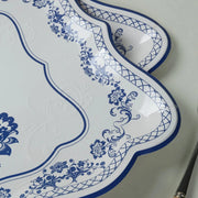 10 Rectangle 14" Paper Serving Trays Damask Floral Pattern - White and Royal Blue DSP_PPTR_REC005_14_BLUE