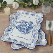 10 Rectangle 14" Paper Serving Trays Damask Floral Pattern - White and Royal Blue DSP_PPTR_REC005_14_BLUE