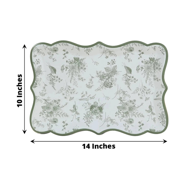 10 Rectangle 14" Paper Serving Trays French Toile Pattern - White and Sage Green DSP_PPTR_REC005_14_SAGE