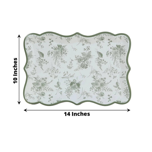 10 Rectangle 14" Paper Serving Trays French Toile Pattern - White and Sage Green DSP_PPTR_REC005_14_SAGE