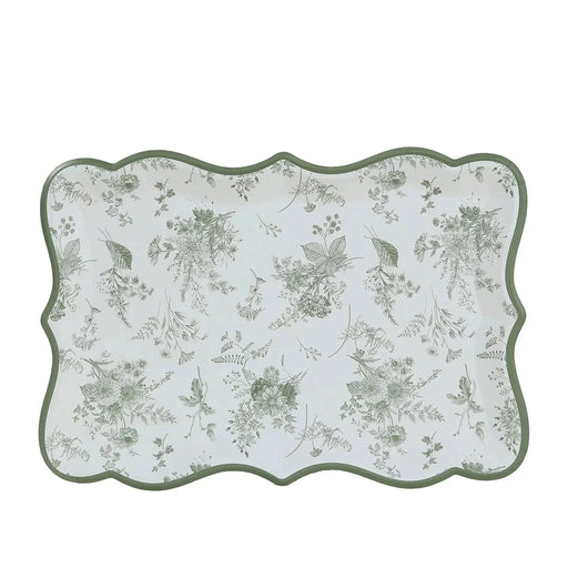 10 Rectangle 14" Paper Serving Trays French Toile Pattern - White and Sage Green DSP_PPTR_REC005_14_SAGE
