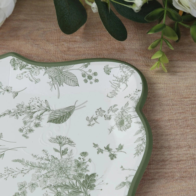10 Rectangle 14" Paper Serving Trays French Toile Pattern - White and Sage Green DSP_PPTR_REC005_14_SAGE