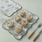 10 Rectangle 14" Paper Serving Trays French Toile Pattern - White and Sage Green DSP_PPTR_REC005_14_SAGE