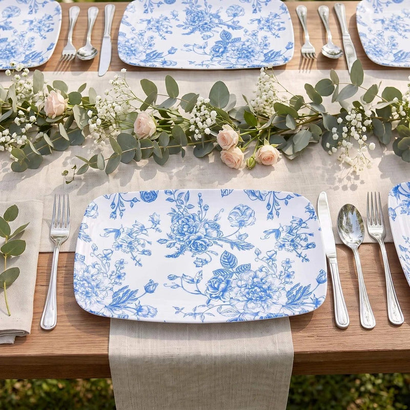 10 Rectangular 12" x 7" French Toile Plastic Serving Trays