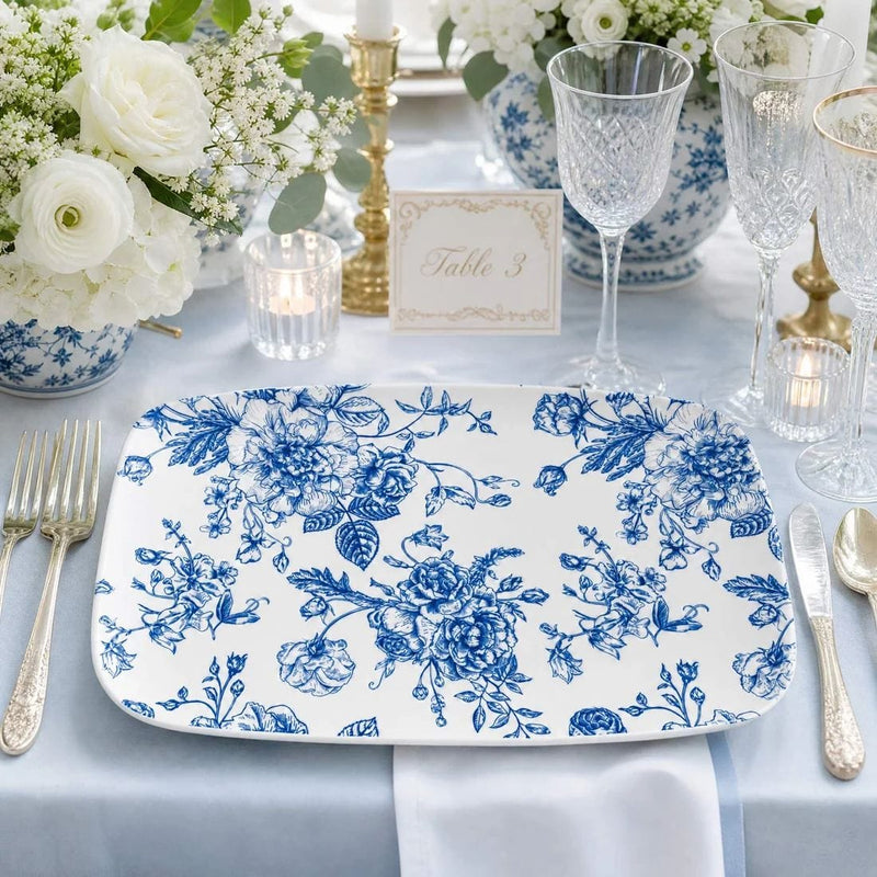 10 Rectangular 12" x 7" French Toile Plastic Serving Trays