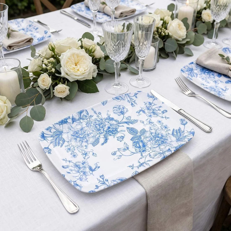 10 Rectangular 12" x 7" French Toile Plastic Serving Trays