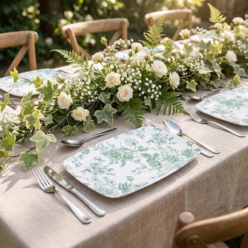 10 Rectangular 12" x 7" French Toile Plastic Serving Trays