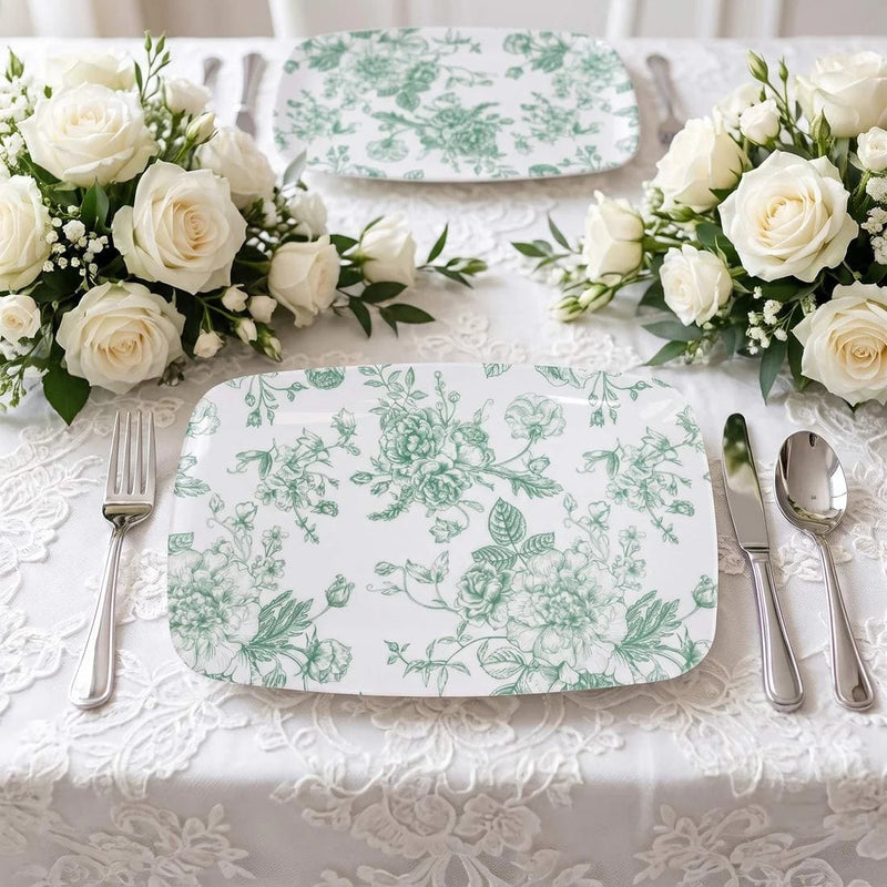 10 Rectangular 12" x 7" French Toile Plastic Serving Trays