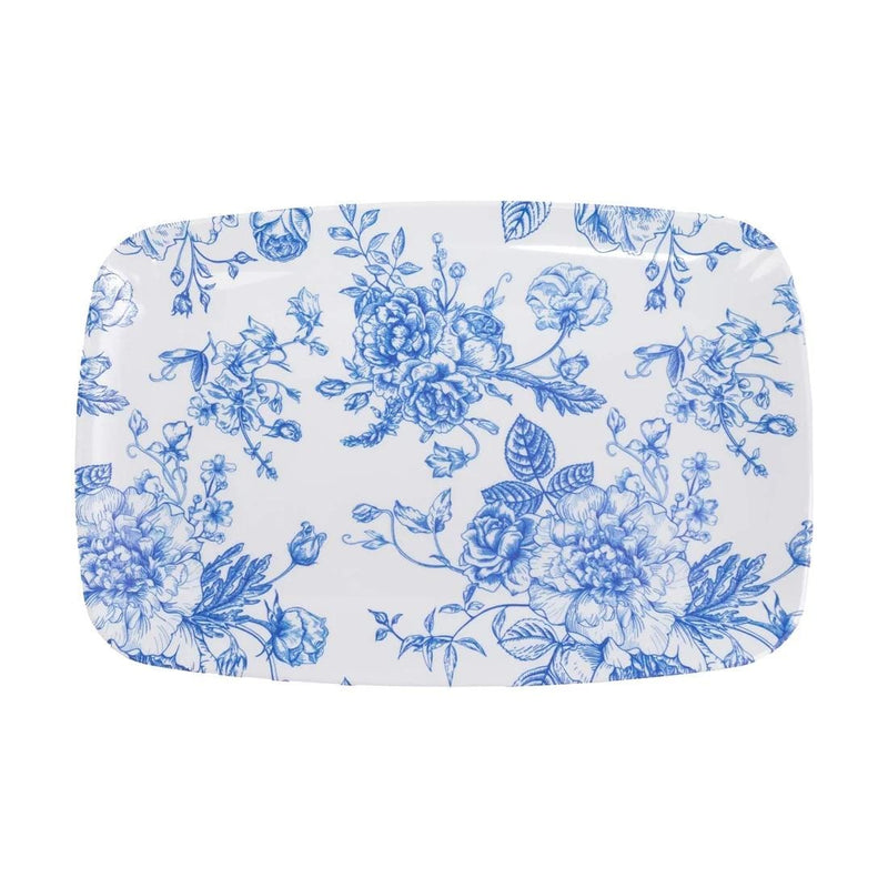 10 Rectangular 12" x 7" French Toile Plastic Serving Trays DSP_TR0023_FLOR_11_BLUE