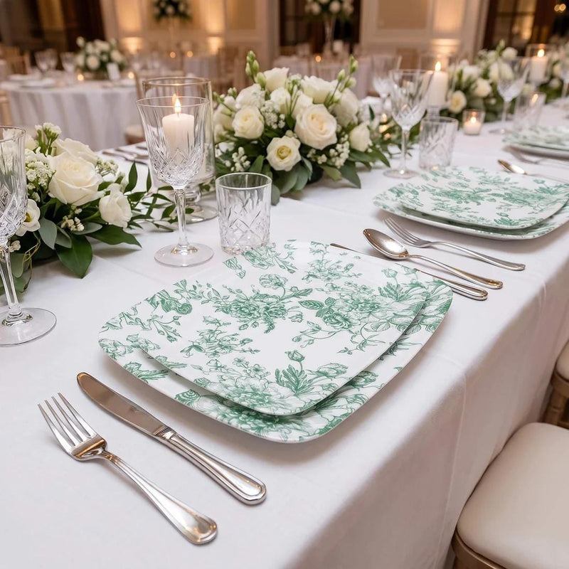 10 Rectangular 13" x 9" French Toile Plastic Serving Trays