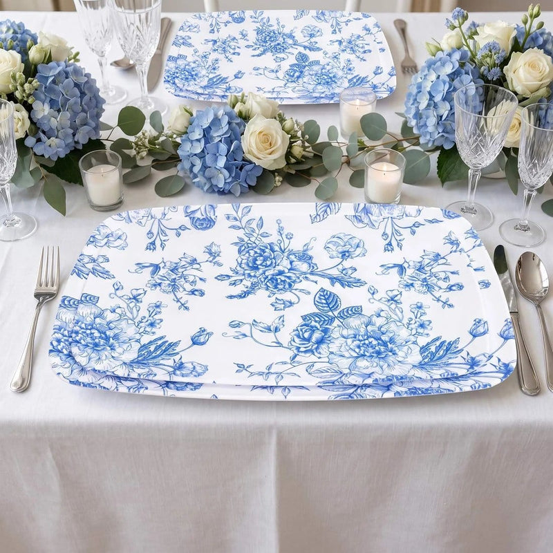 10 Rectangular 13" x 9" French Toile Plastic Serving Trays