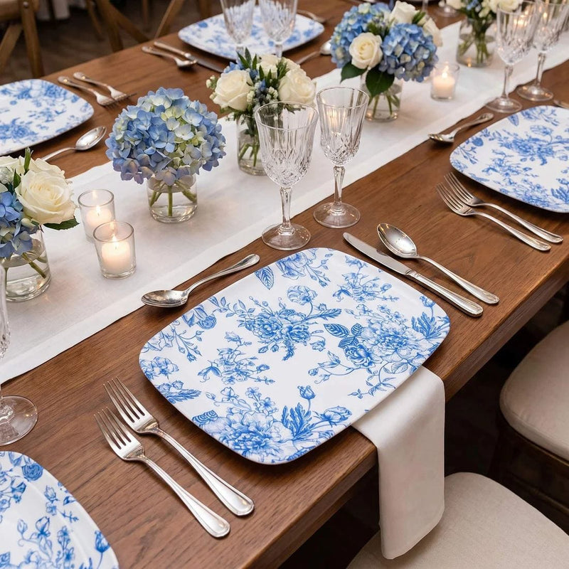 10 Rectangular 13" x 9" French Toile Plastic Serving Trays