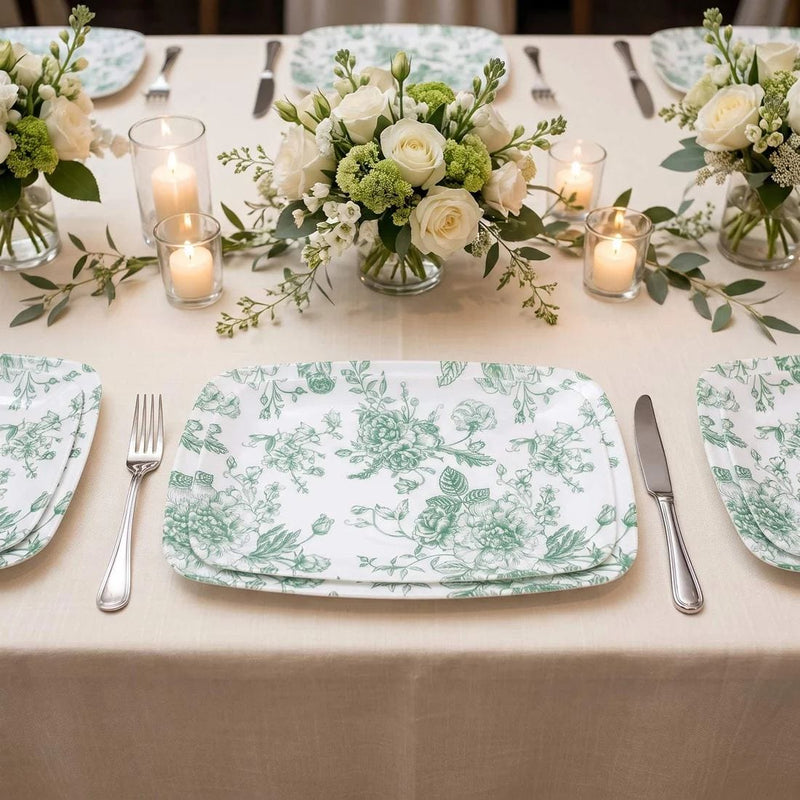 10 Rectangular 13" x 9" French Toile Plastic Serving Trays