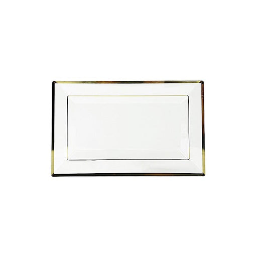 10 Rectangular Plastic Serving Trays with Gold Rim - Clear DSP_TR0016_13_CLGD