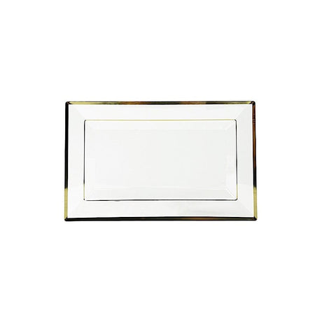 10 Rectangular Plastic Serving Trays with Gold Rim - Clear DSP_TR0016_13_CLGD
