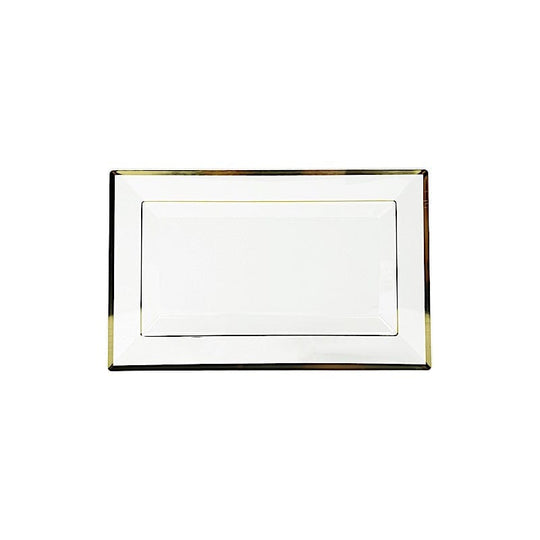 10 Rectangular Plastic Serving Trays with Gold Rim - Clear DSP_TR0016_13_CLGD