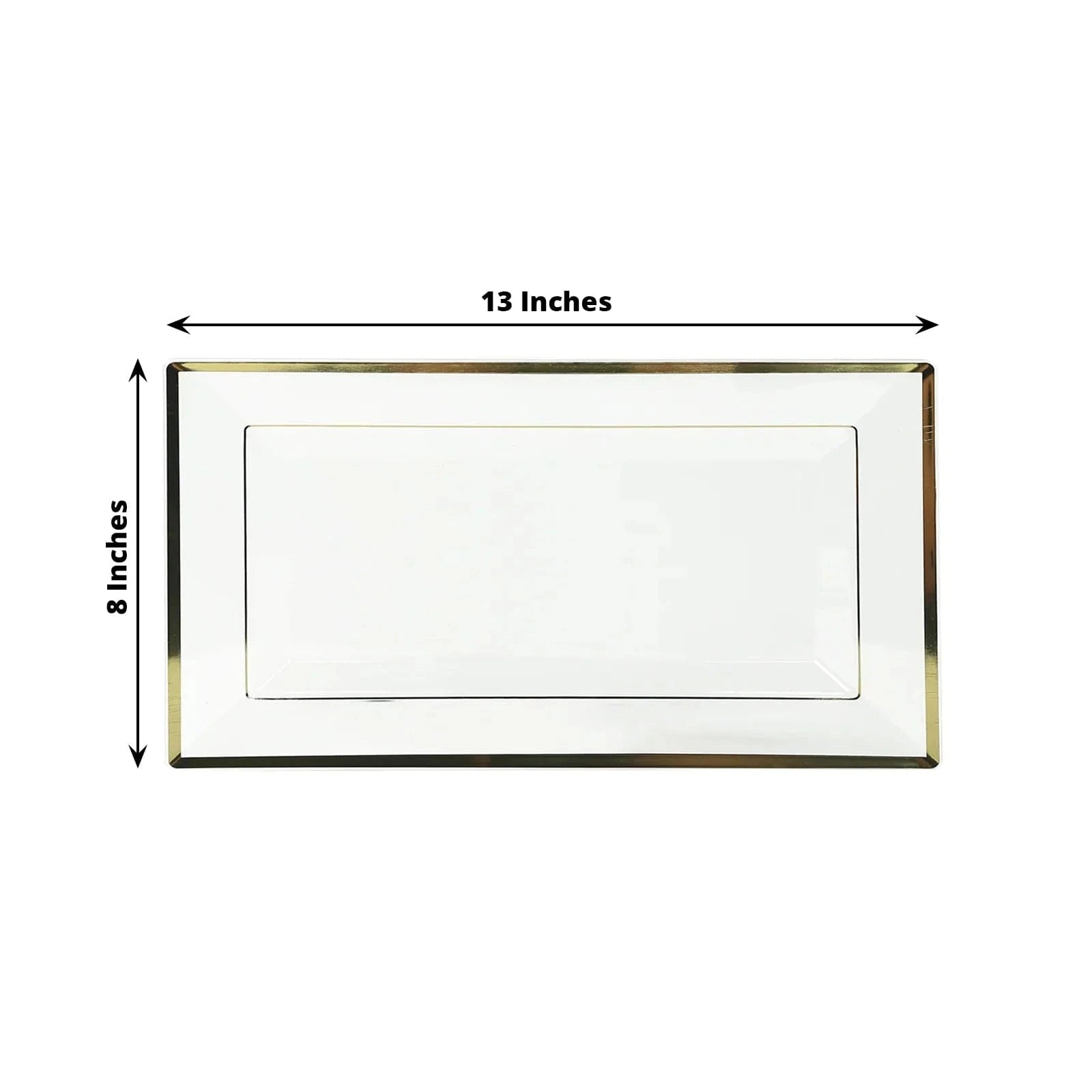 10 Rectangular Plastic Serving Trays with Gold Rim - Clear DSP_TR0016_13_CLGD