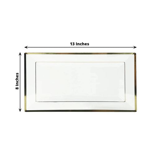 10 Rectangular Plastic Serving Trays with Gold Rim - Clear DSP_TR0016_13_CLGD